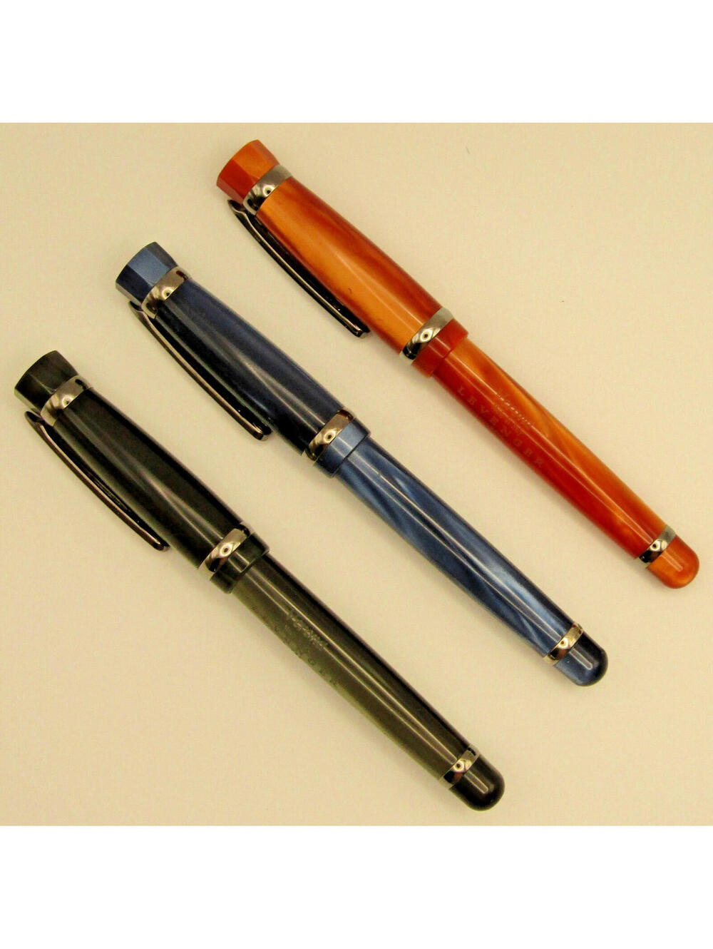 Set of 3 Levenger Verona Ballpoint Pens Green L734, Orange F704 and Blue E071